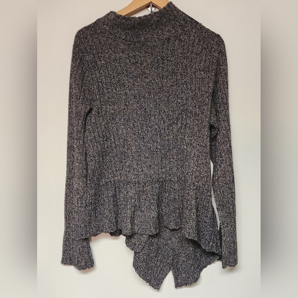 NWT Anthropologie Knitted&Knotted Cascading Ruffle Sweater In Heathered Dark Nav - Picture 4 of 14